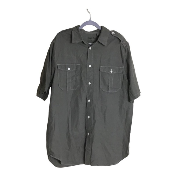 Big & Tall King Size Dark Green khaki short sleeve shirt Men Sz Large Tall NWOT - Picture 1 of 7